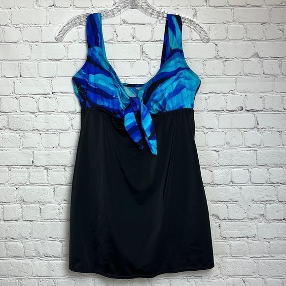 Inches Away for Longitude Swim Graphic Tie Front Swim Dress - Picture 1 of 13